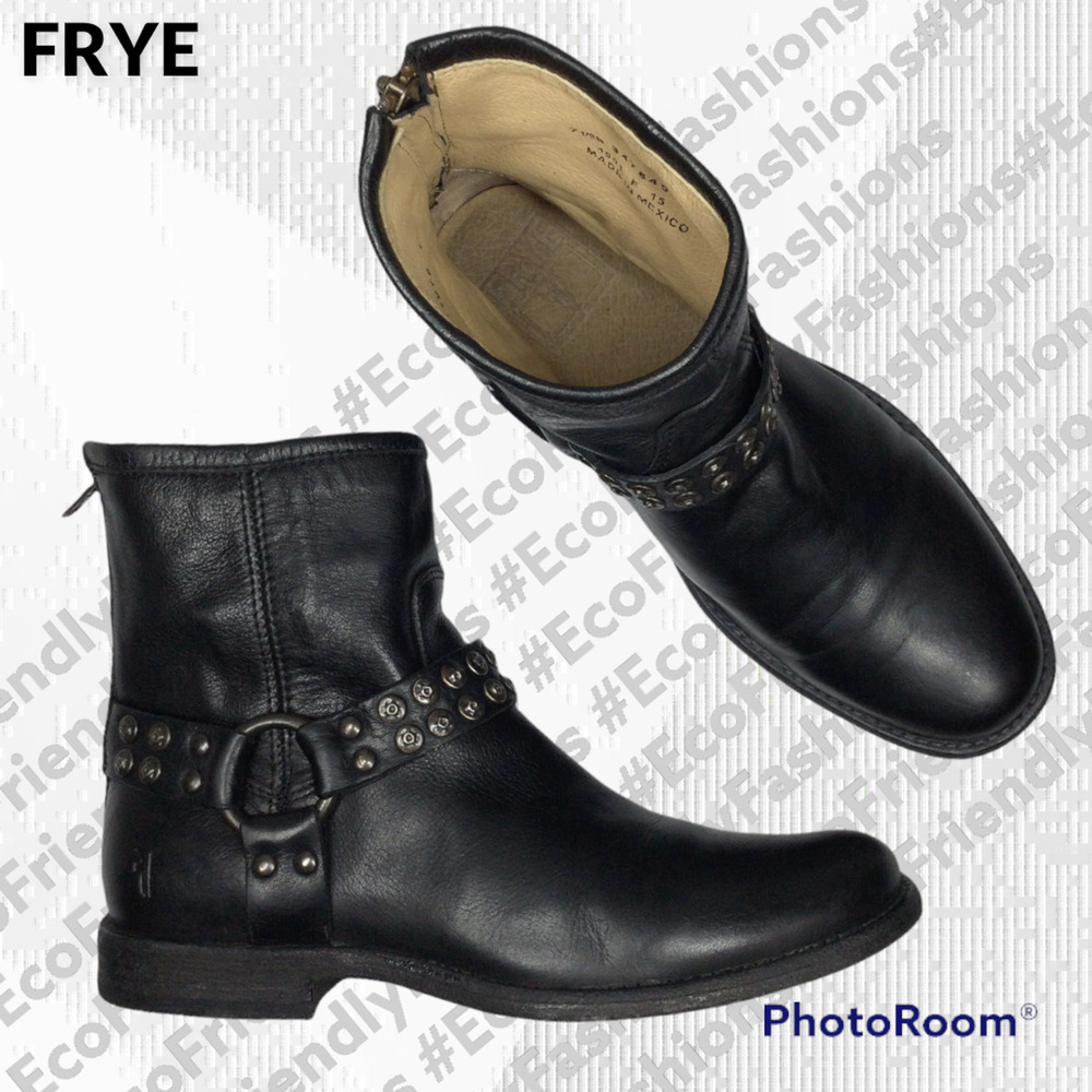 Frye NU16 Women's Black Phillip Studded Harness Short Boot Casual Size 7.5